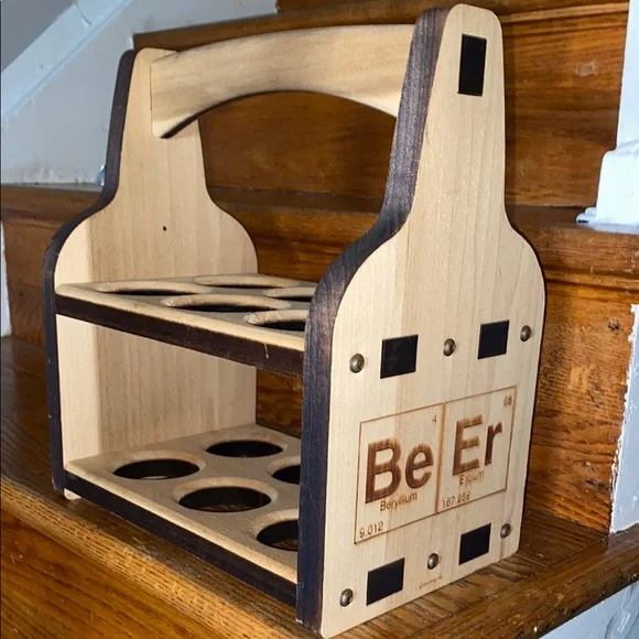 Natural Wood Beer Caddy with Bottle Opener Element Design g3studios - Picture 1 of 4